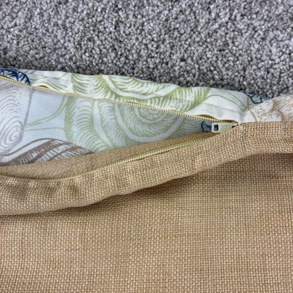 Seashell Coastal Pillow Covers 2 PC Square Nautical Blue Green Beige 18x18 Linen
